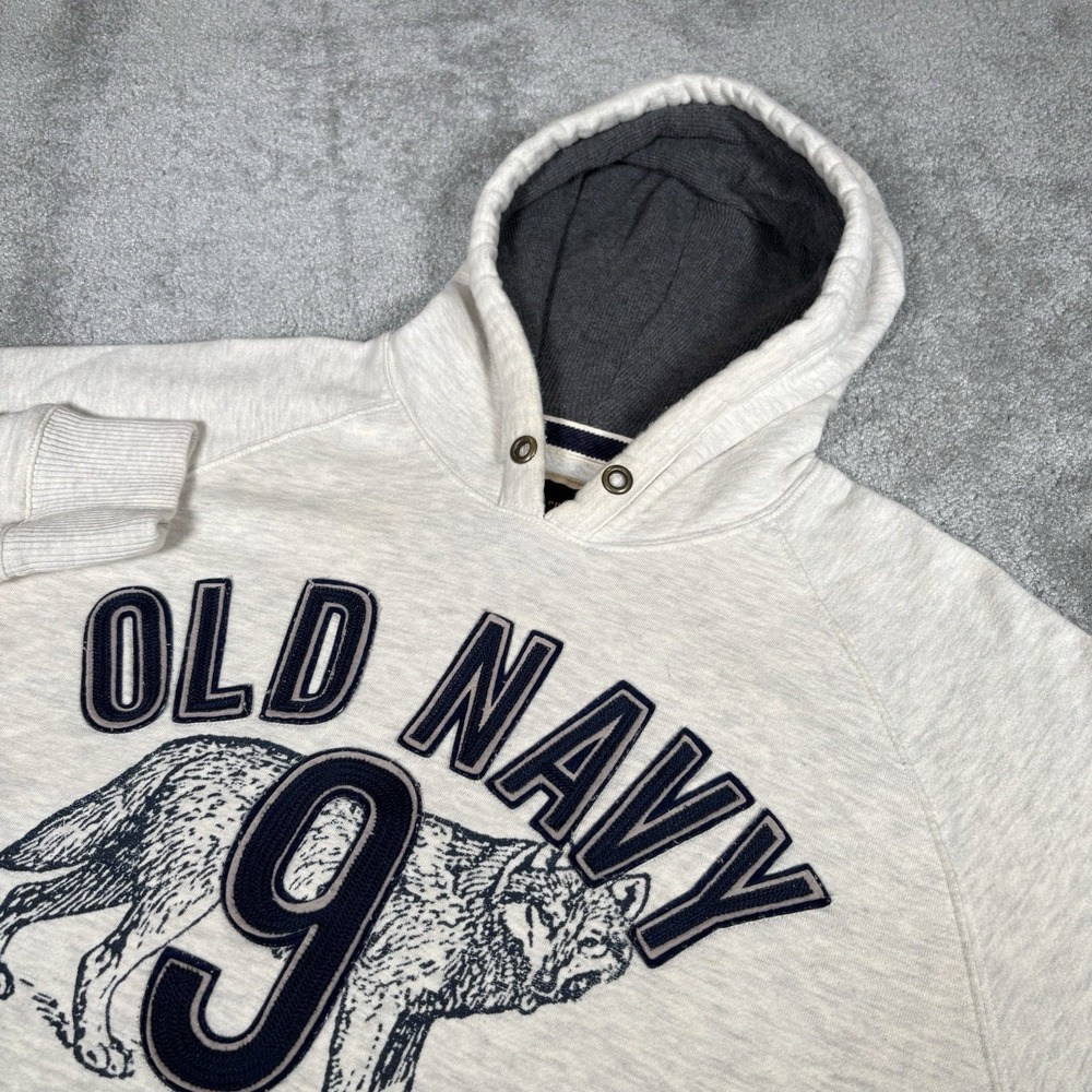 Vintage Old Navy Surplus Hoodie Sweatshirt Mens XL Gray Embroidered Graphic Y2K